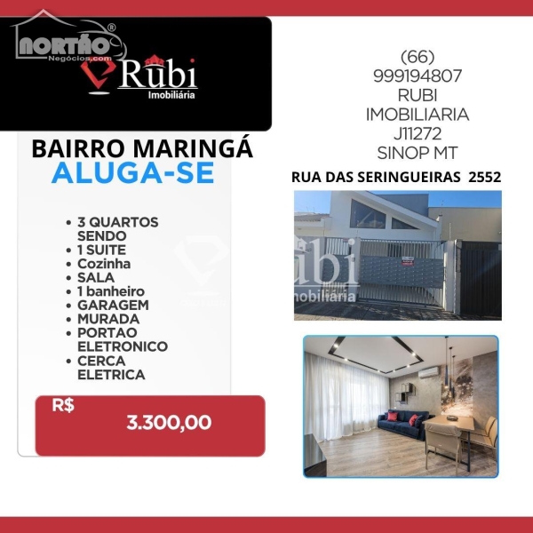 CASA para locação no BAIRRO MARINGA em Sinop/MT