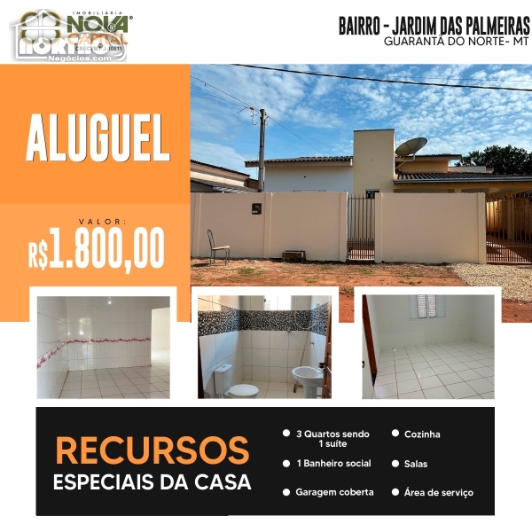 CASA para locação no JARDIM DAS PALMEIRAS em Guarantã do Norte/MT