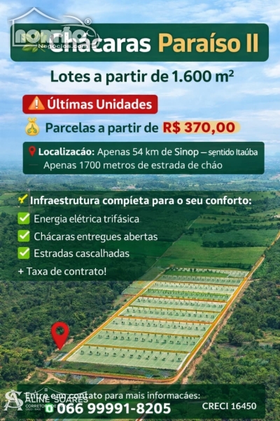 CHÁCARA a venda no PARAÍSO LL em Sinop/MT